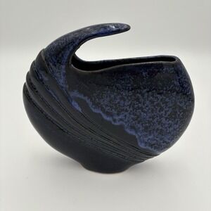 Vintage Ceramic‎ Case Studio Dark Blue Glaze Abstract Shape